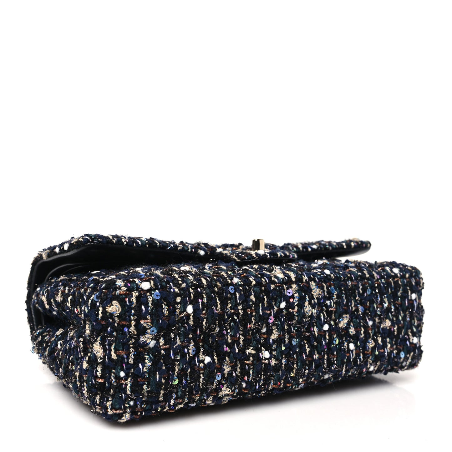 Glittered Tweed Quilted Medium Double Flap Navy Blue Multicolor