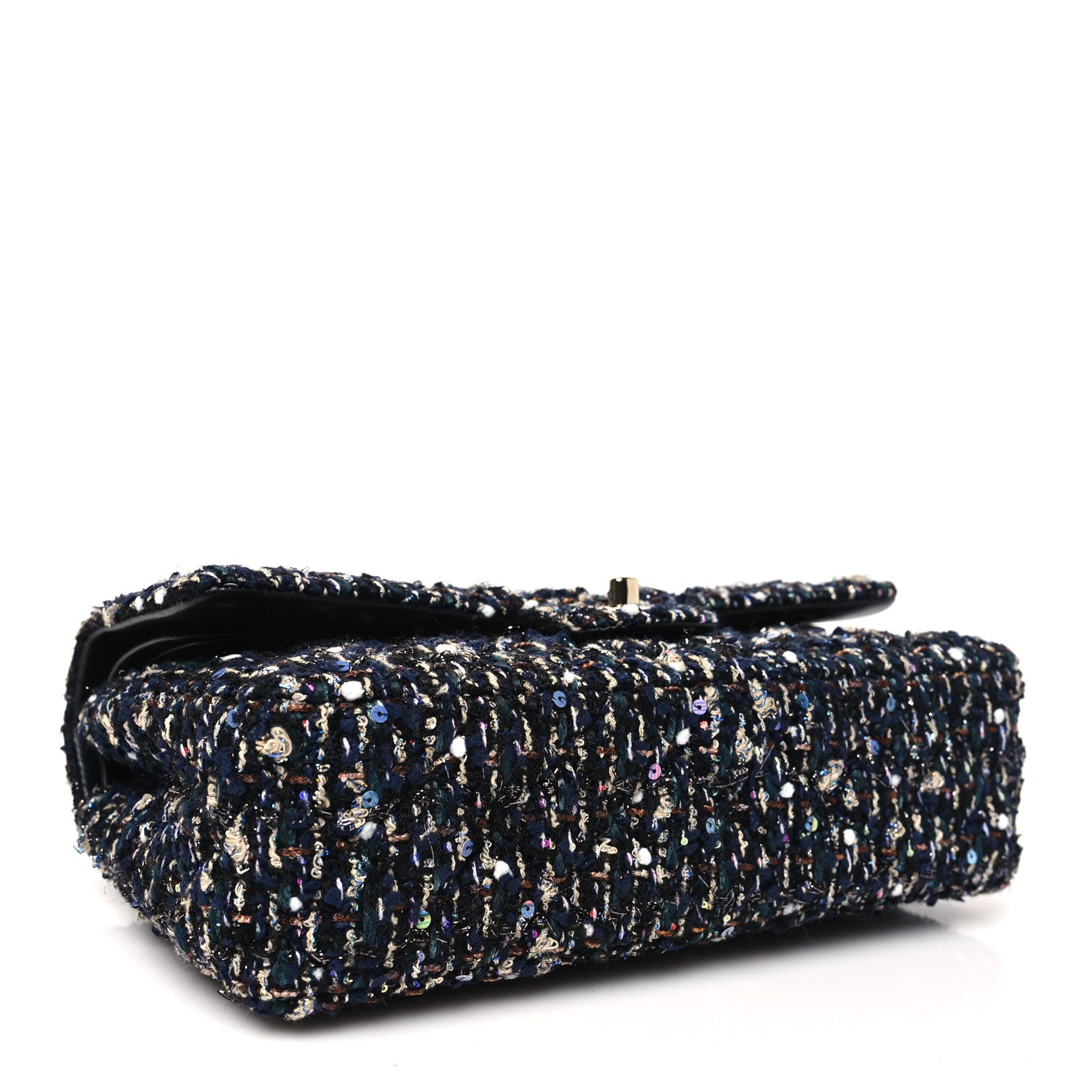 Chanel Glittered Tweed Quilted Medium Double Flap Navy Blue Multicolor 4 of 11
