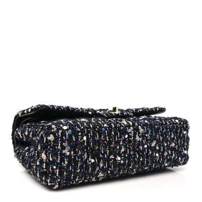 Chanel Glittered Tweed Quilted Medium Double Flap Navy Blue Multicolor 4 of 11