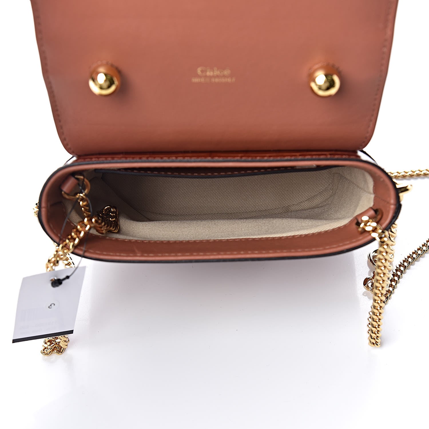 Chloe Calfskin Crocodile Embossed Small Aby Lock Chestnut Brown 5 of 10