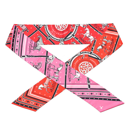 Hermes Silk Couvertures et Tenues de Jour Bandana Maxi Twilly Slim Rose Vif Rouge Vermillon 1 of 4
