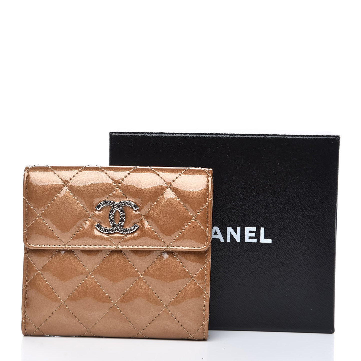 Metallic Patent Quilted Brilliant Compact Wallet Gold