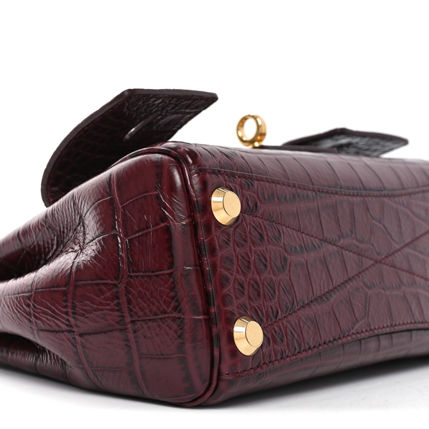 Calfskin Crocodile Embossed Mini Bel Air Carry All Bag Dark Burgundy