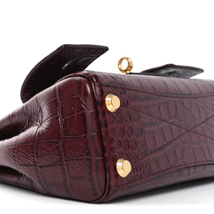 Balenciaga Calfskin Crocodile Embossed Mini Bel Air Carry All Bag Dark Burgundy 8 of 9