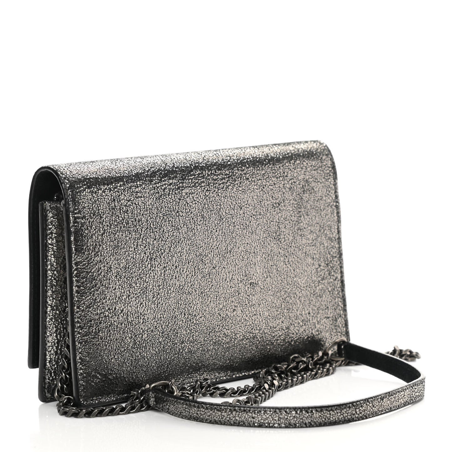 Metallic Calfskin Classic Monogram Kate Tassel Chain Wallet Gun Metal