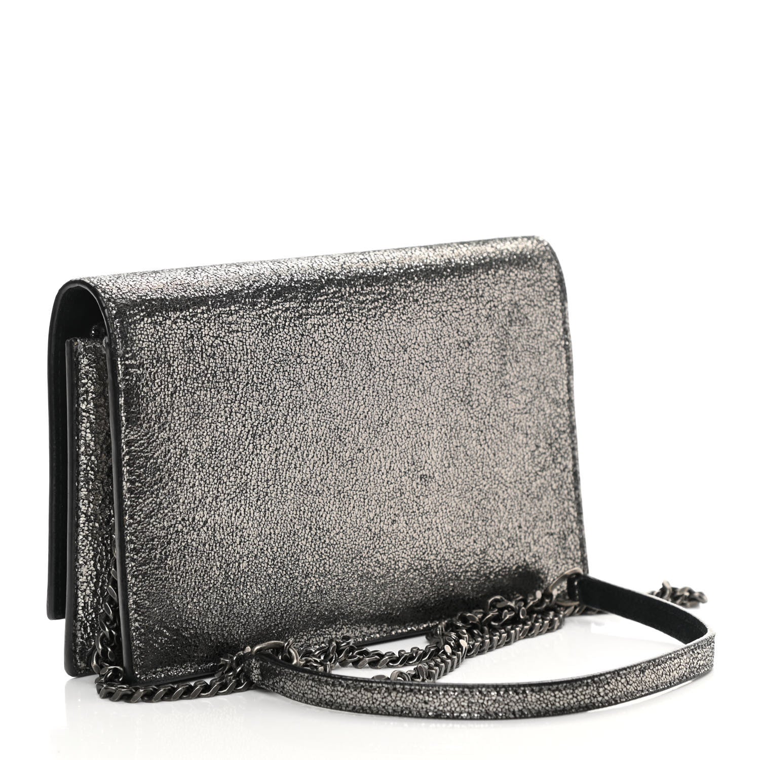 Saint Laurent Metallic Calfskin Classic Monogram Kate Tassel Chain Wallet Gun Metal 3 of 17