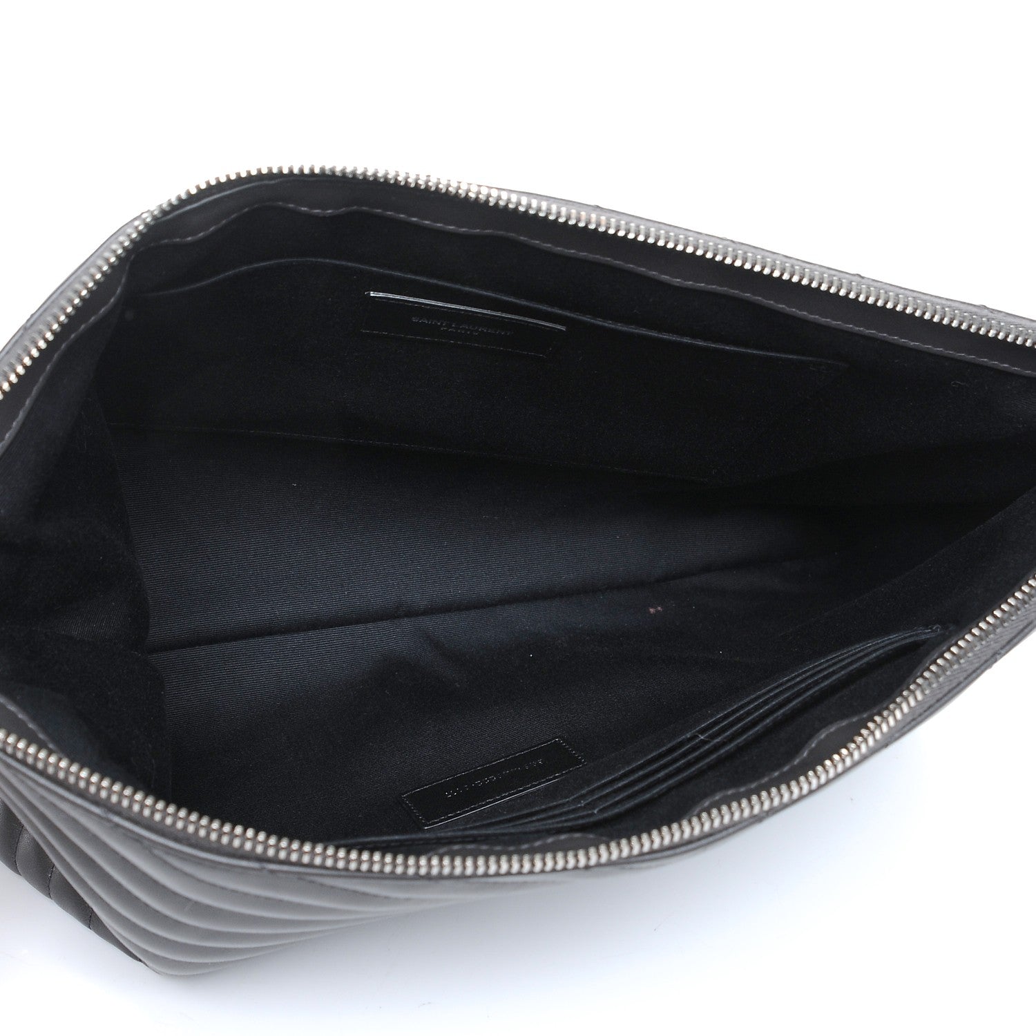 Saint Laurent Calfskin Matelasse Chevron Cassandre Monogram Document Holder Coal 5 of 8