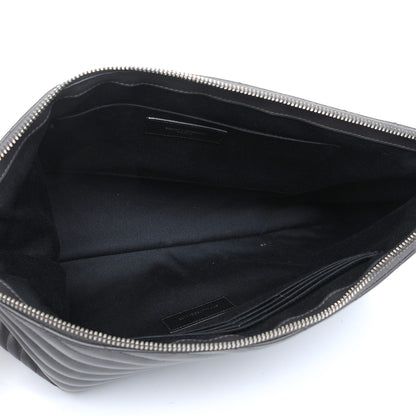 Saint Laurent Calfskin Matelasse Chevron Cassandre Monogram Document Holder Coal 5 of 8