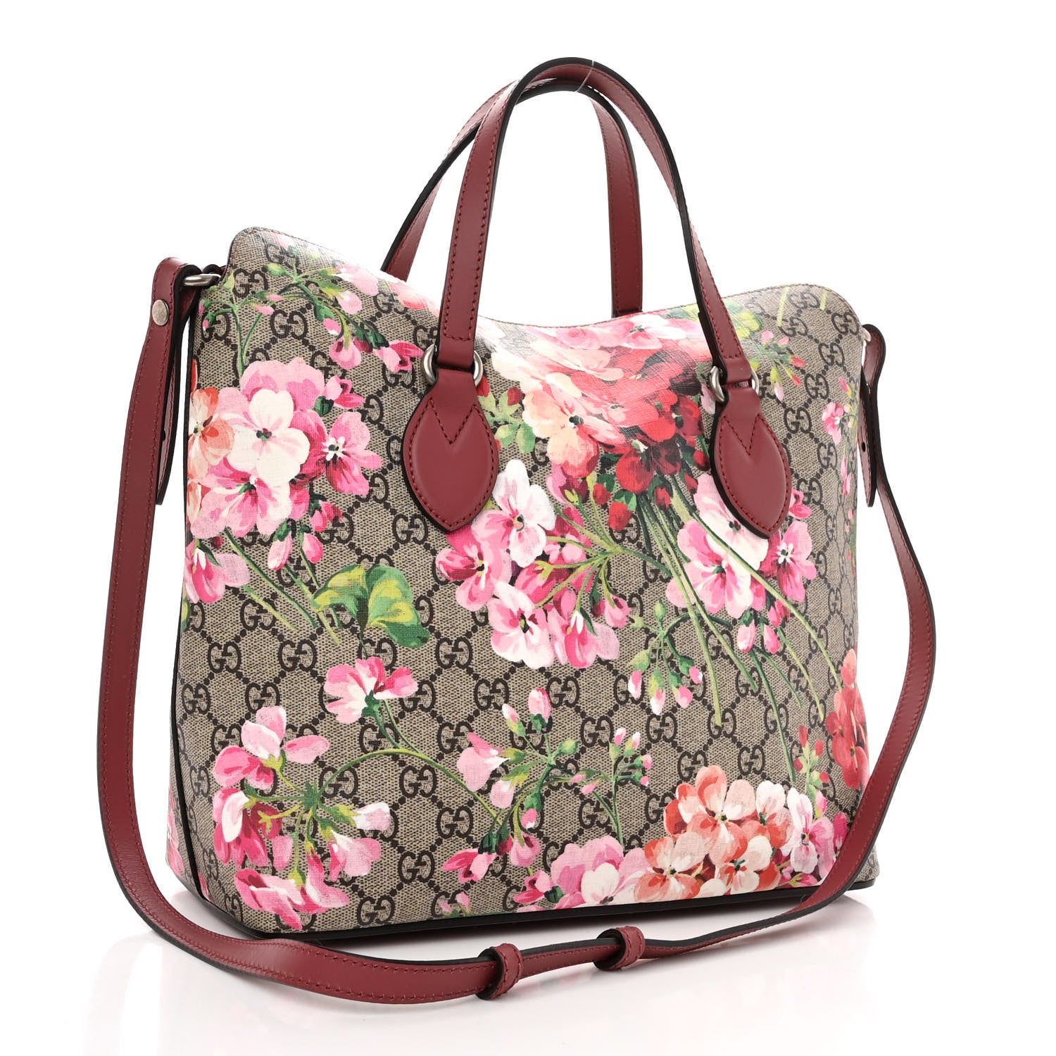 Gucci GG Supreme Monogram Blooms Linea A Foldover Tote Beige Multicolor Dry Rose 3 of 10