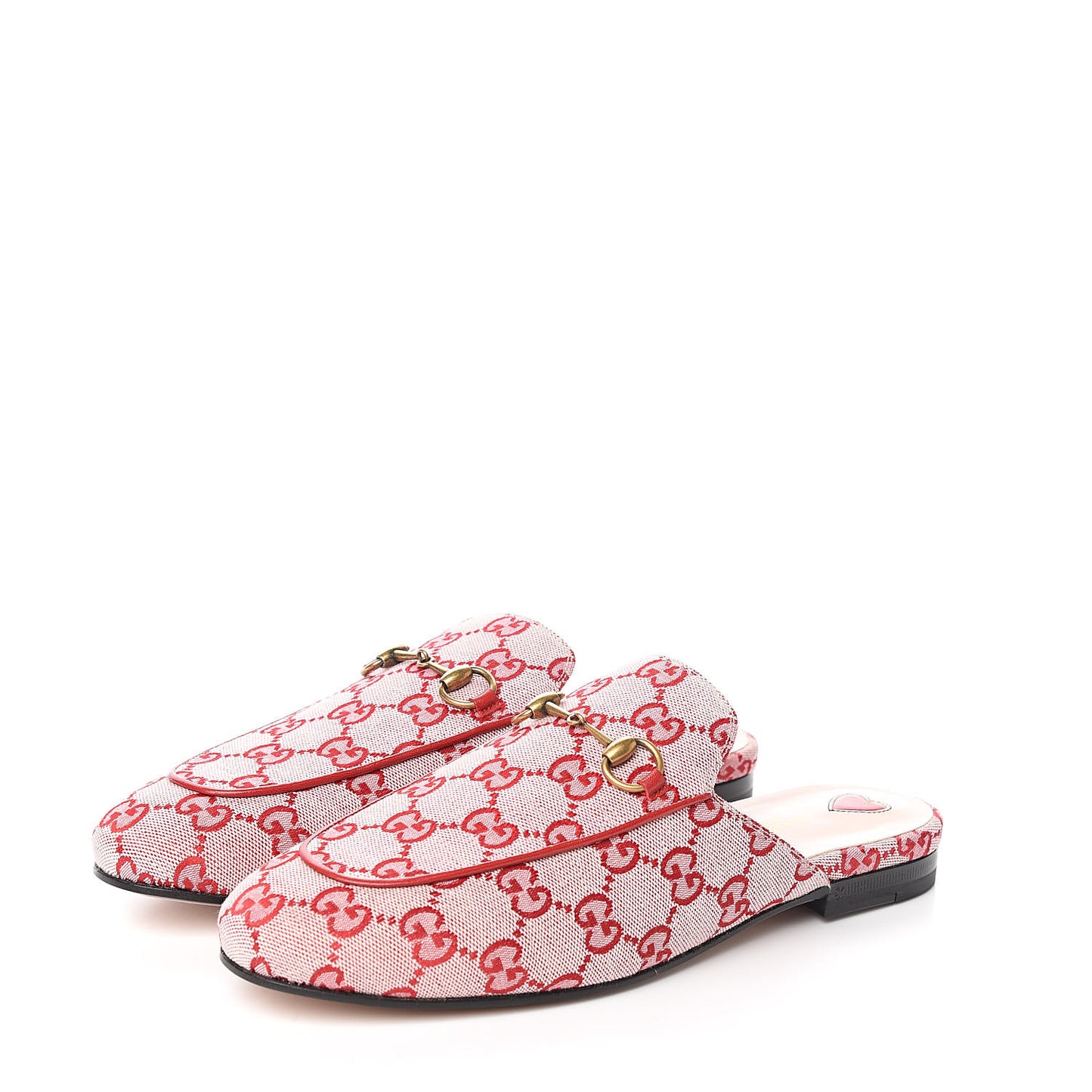 Canvas GG Monogram Horsebit Womens Princetown Slippers 38.5 Gardenia Hibiscus Red