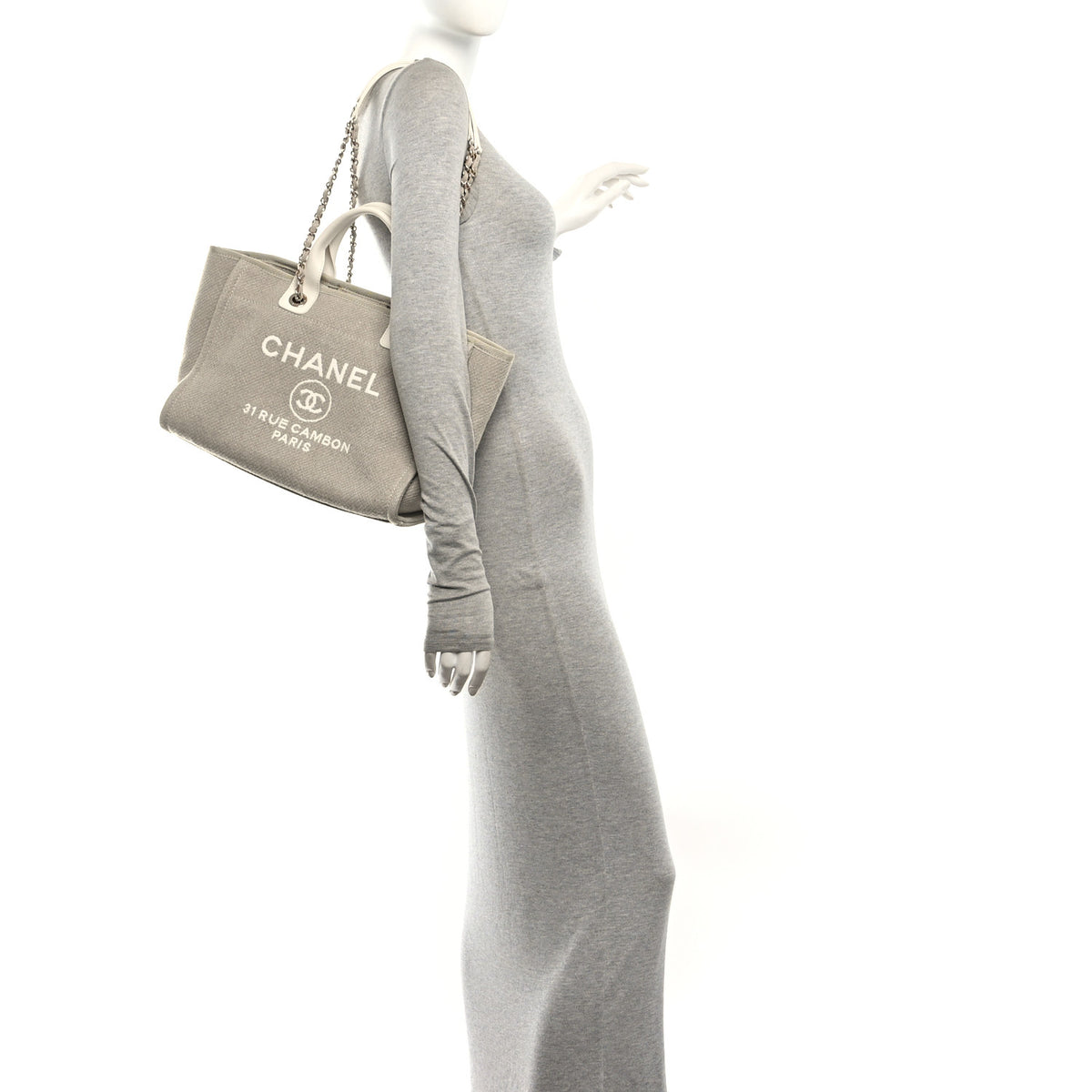 Mixed Fibers Calfskin Small Deauville Tote Beige White