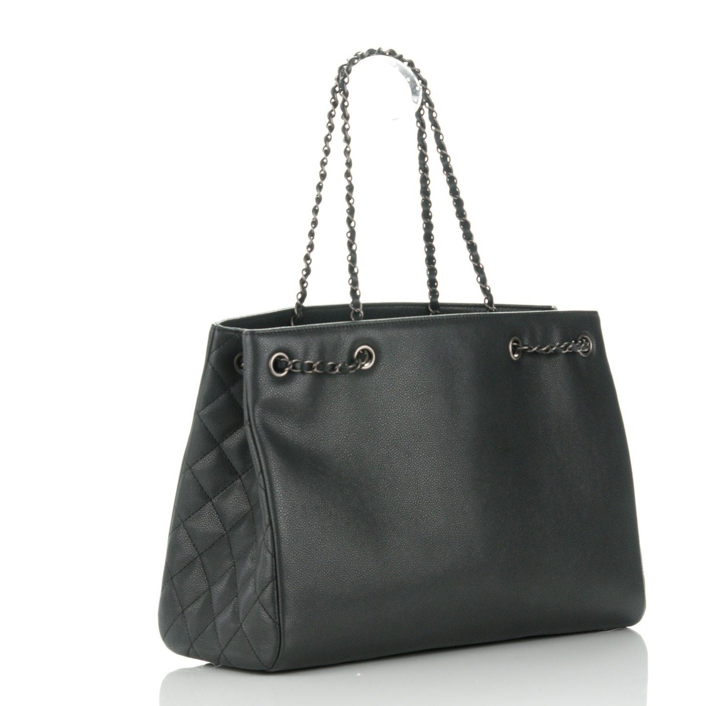 Grained Calfskin Large Shopping Tote Black