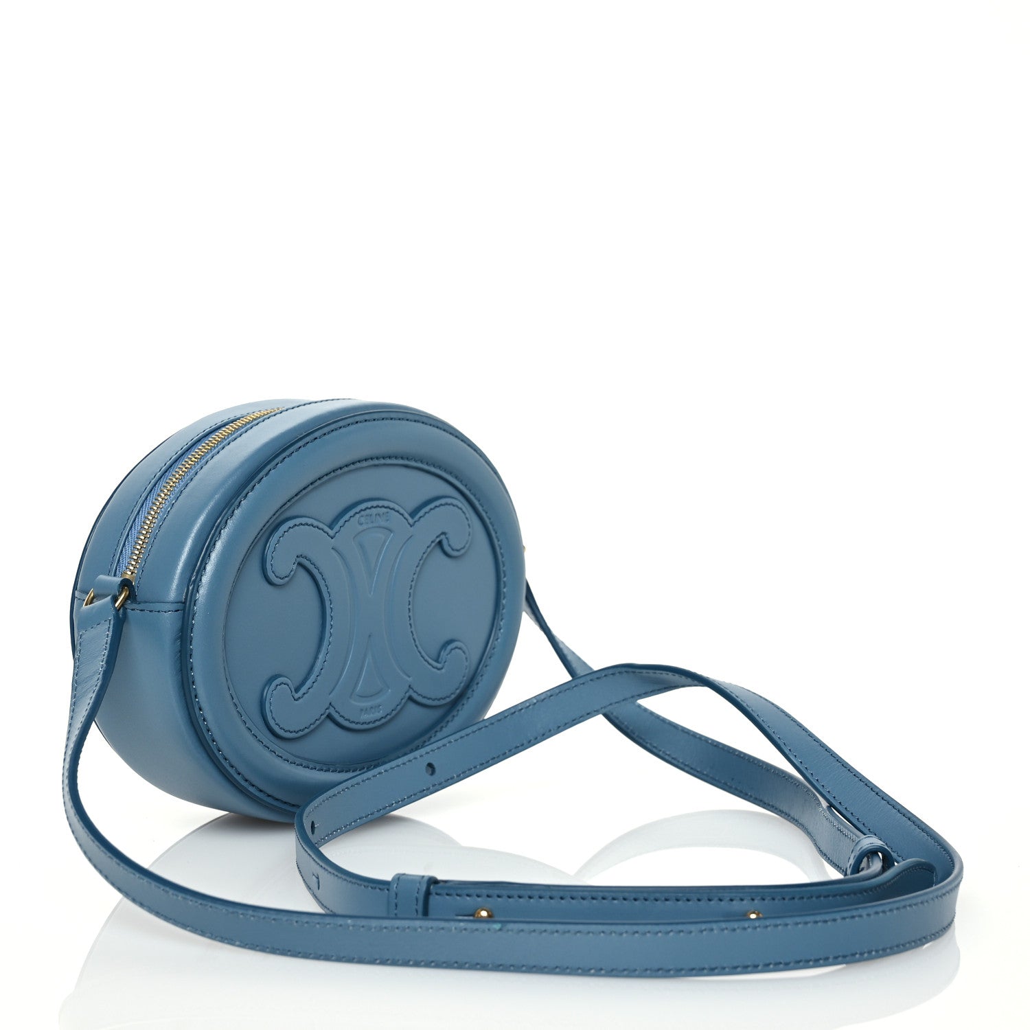 Celine Smooth Calfskin Cuir Small Triomphe Oval Crossbody Purse Denim 3 of 9