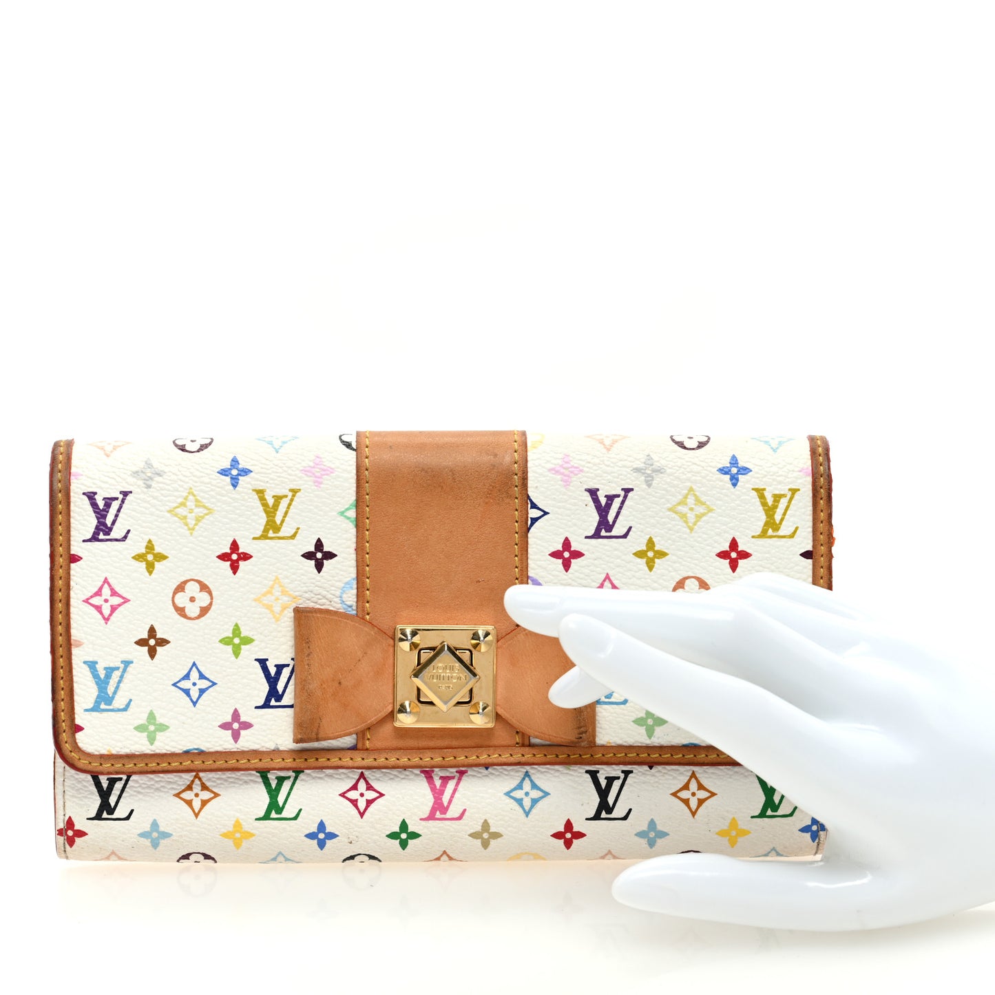 LOUIS VUITTON Monogram Multicolor Sarah Noeud Wallet White Litchi