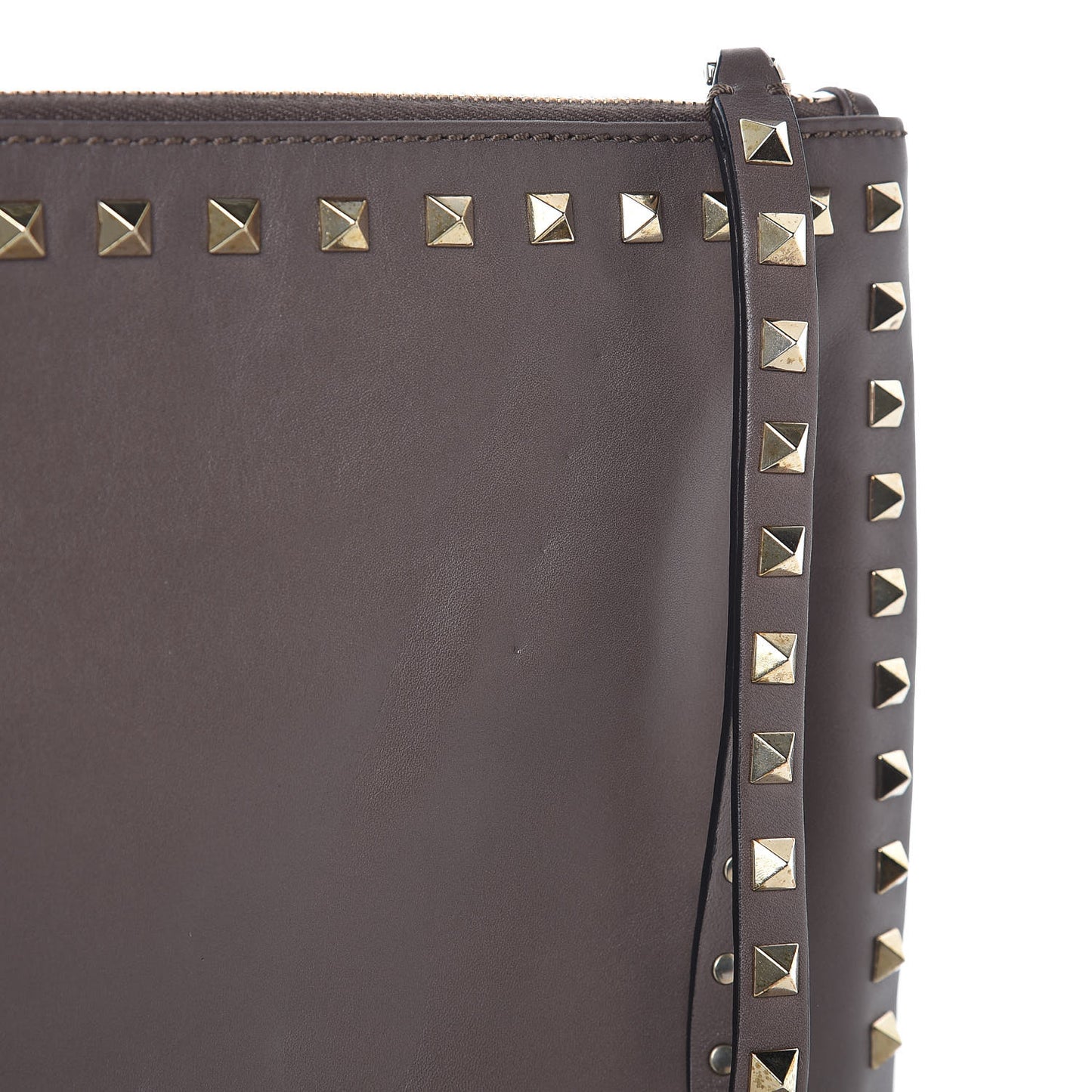 Vitello Large Rockstud Zip Wristlet Pouch Taupe