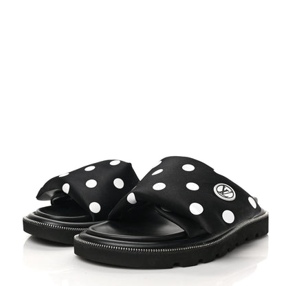 Louis Vuitton Satin Polka Dot Pool Pillow Flat Comfort Mule 35 Black White 3 of 7