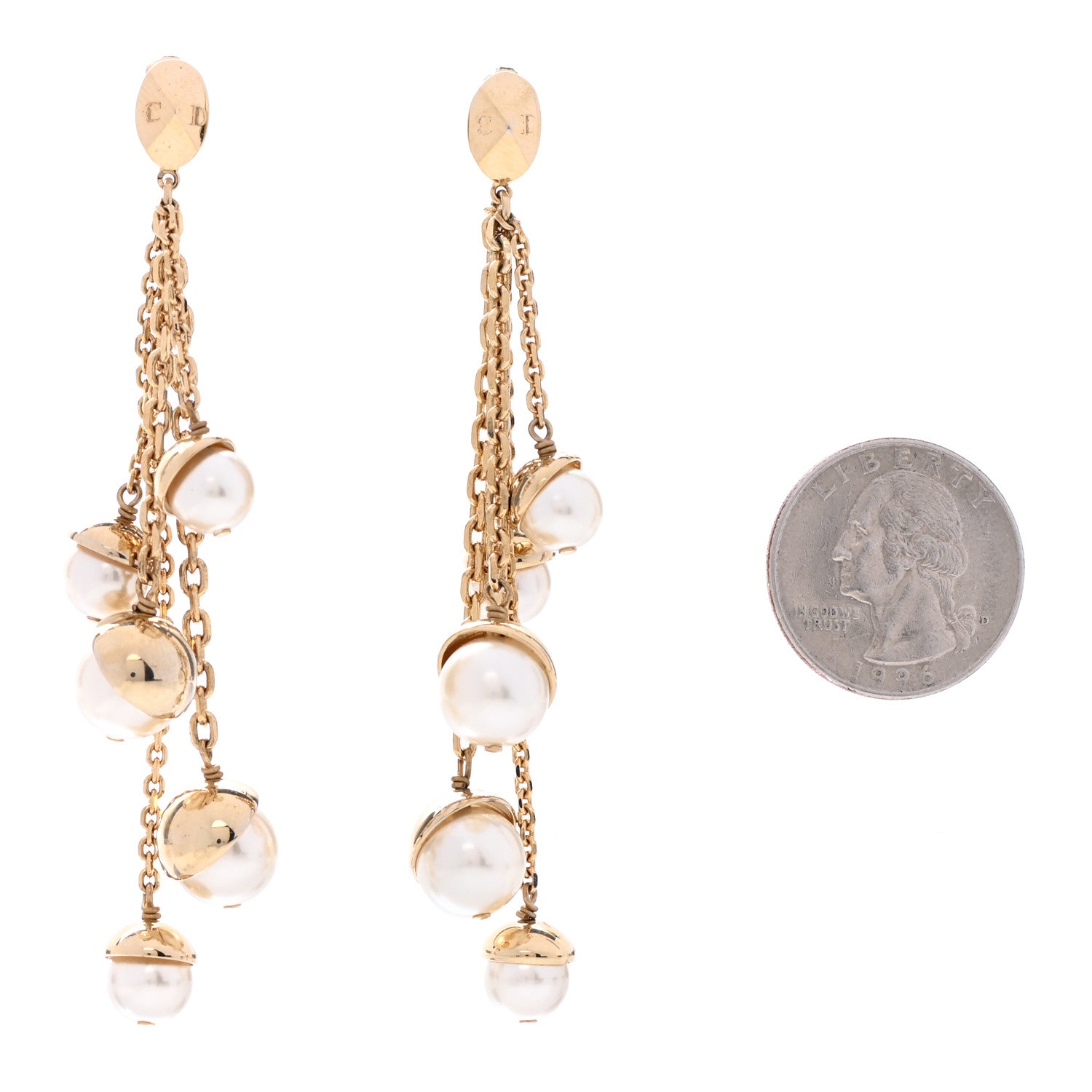 Christian Dior Pearl Chain Tribales Drop Earrings Gold 2 of 4