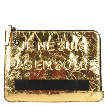 Chanel Metallic Lambskin Medium Je Ne Suis Pas En Solde Pouch Clutch Gold 1 of 7