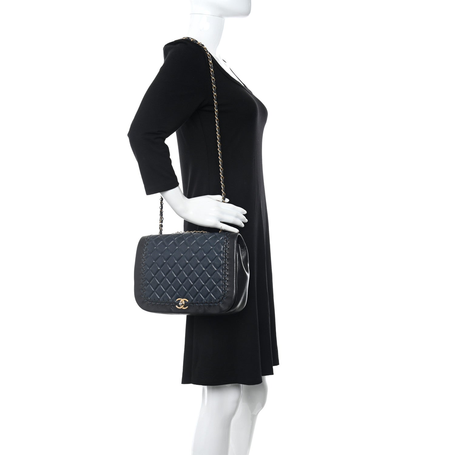 Chanel Lambskin Braided Flap Navy Black 2 of 10