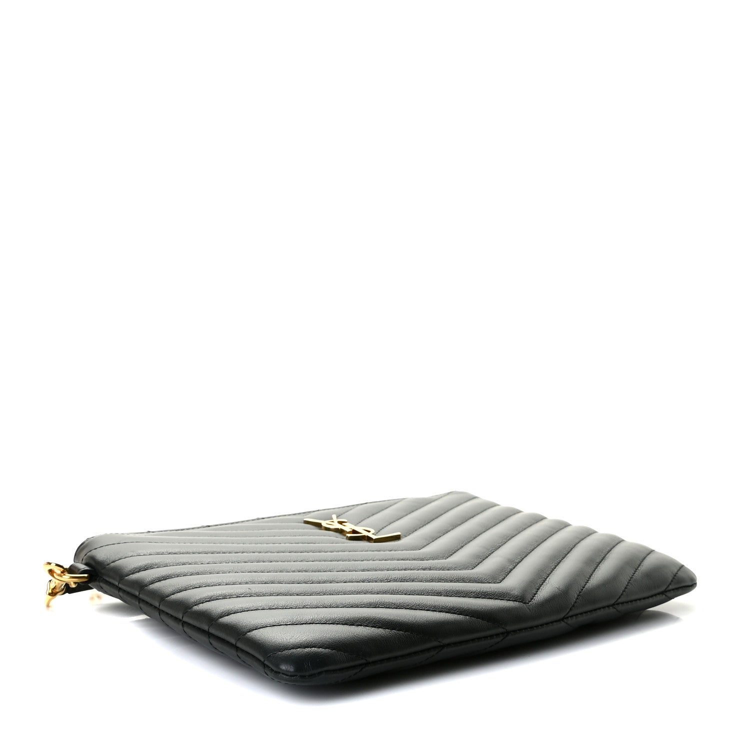 Saint Laurent Calfskin Matelasse Chevron Monogram A5 Wristlet Black 4 of 10