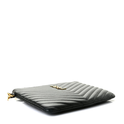 Saint Laurent Calfskin Matelasse Chevron Monogram A5 Wristlet Black 4 of 10