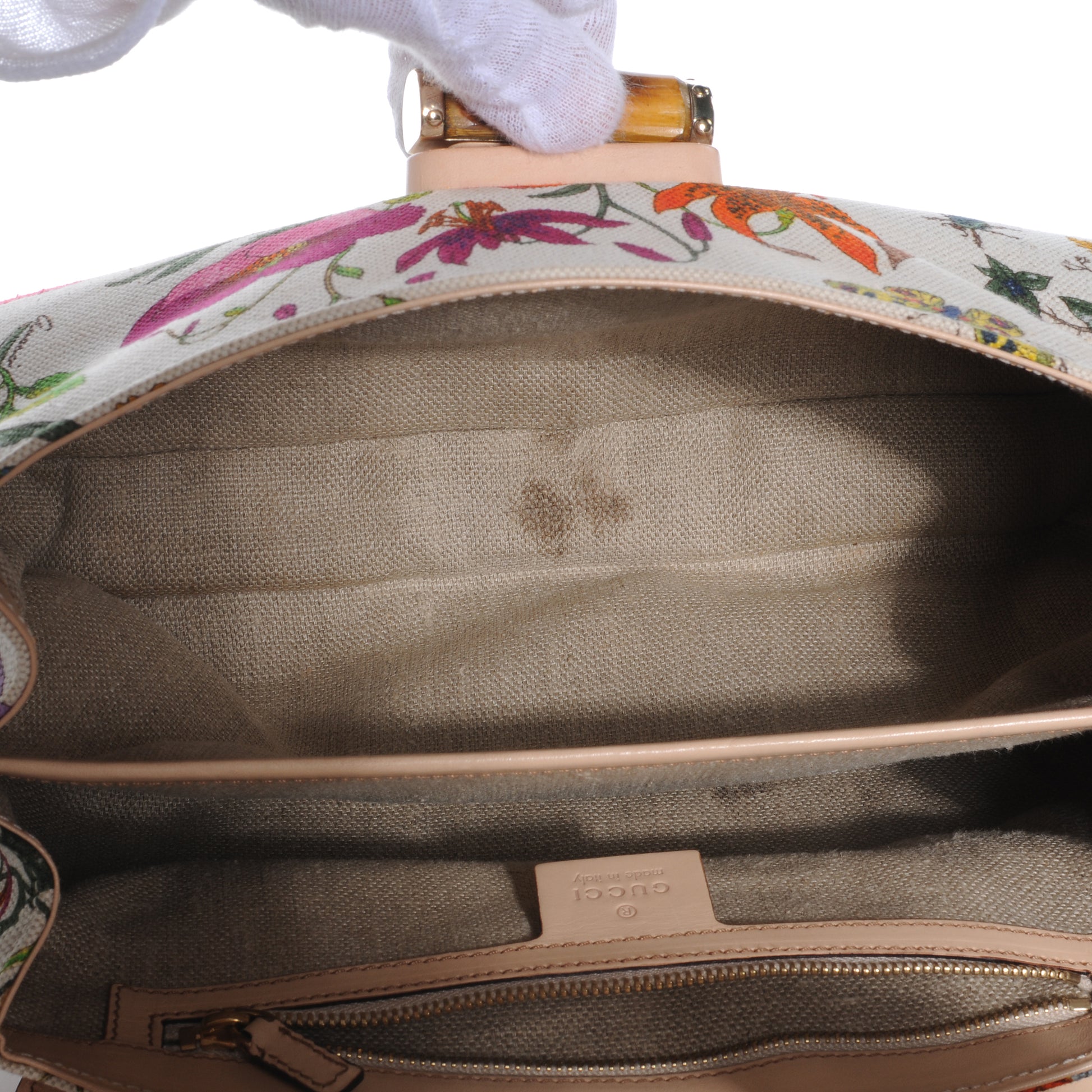 Gucci Floral Flora Canvas Bamboo Top Handle Bag 8 of 9