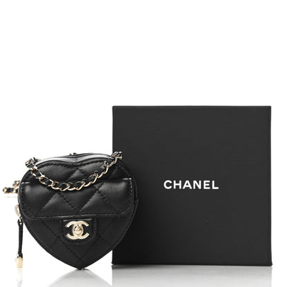 Chanel Lambskin Quilted CC In Love Heart Coin Purse With Chain Black 11 of 11