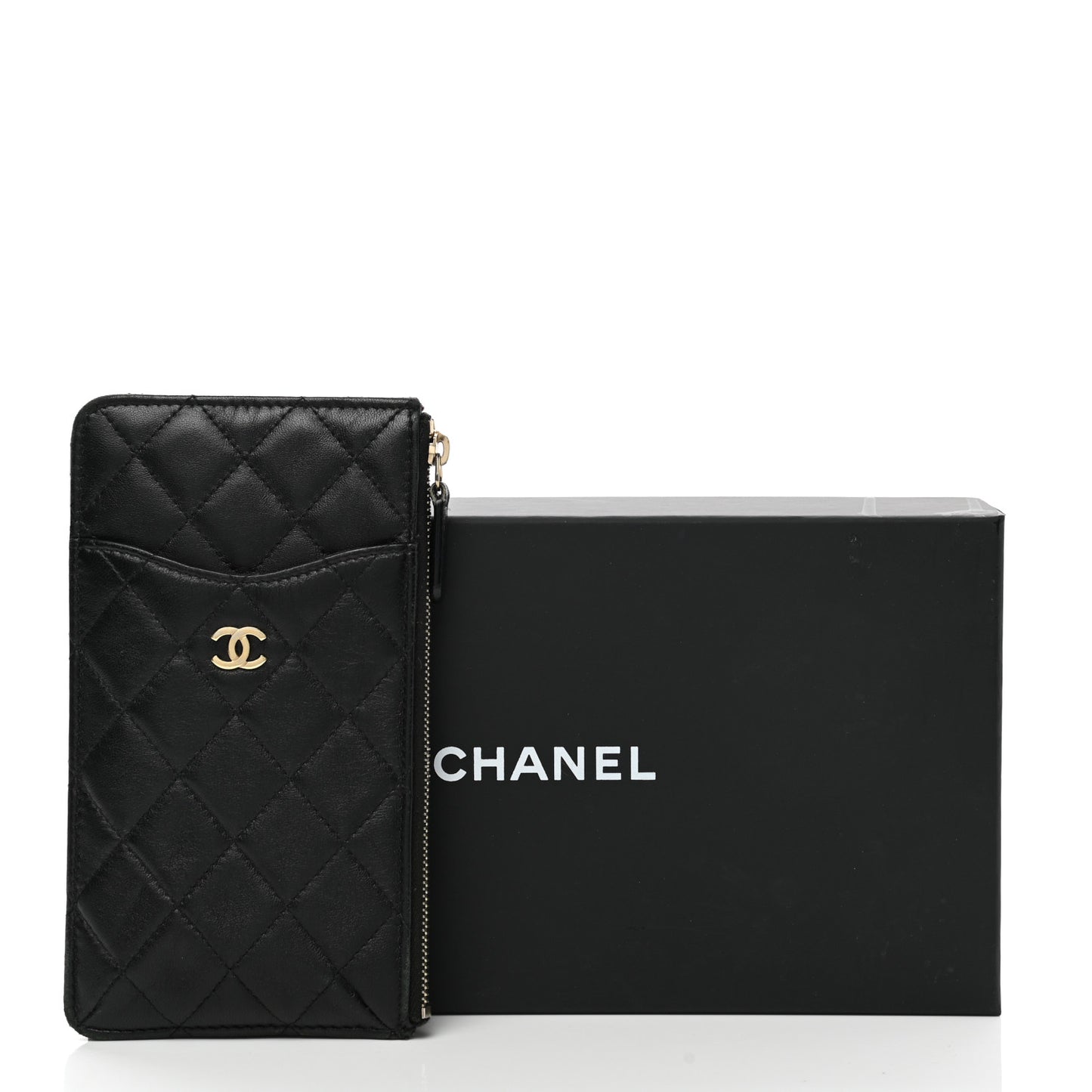 Lambskin Quilted Classic Flat Wallet Pouch Black