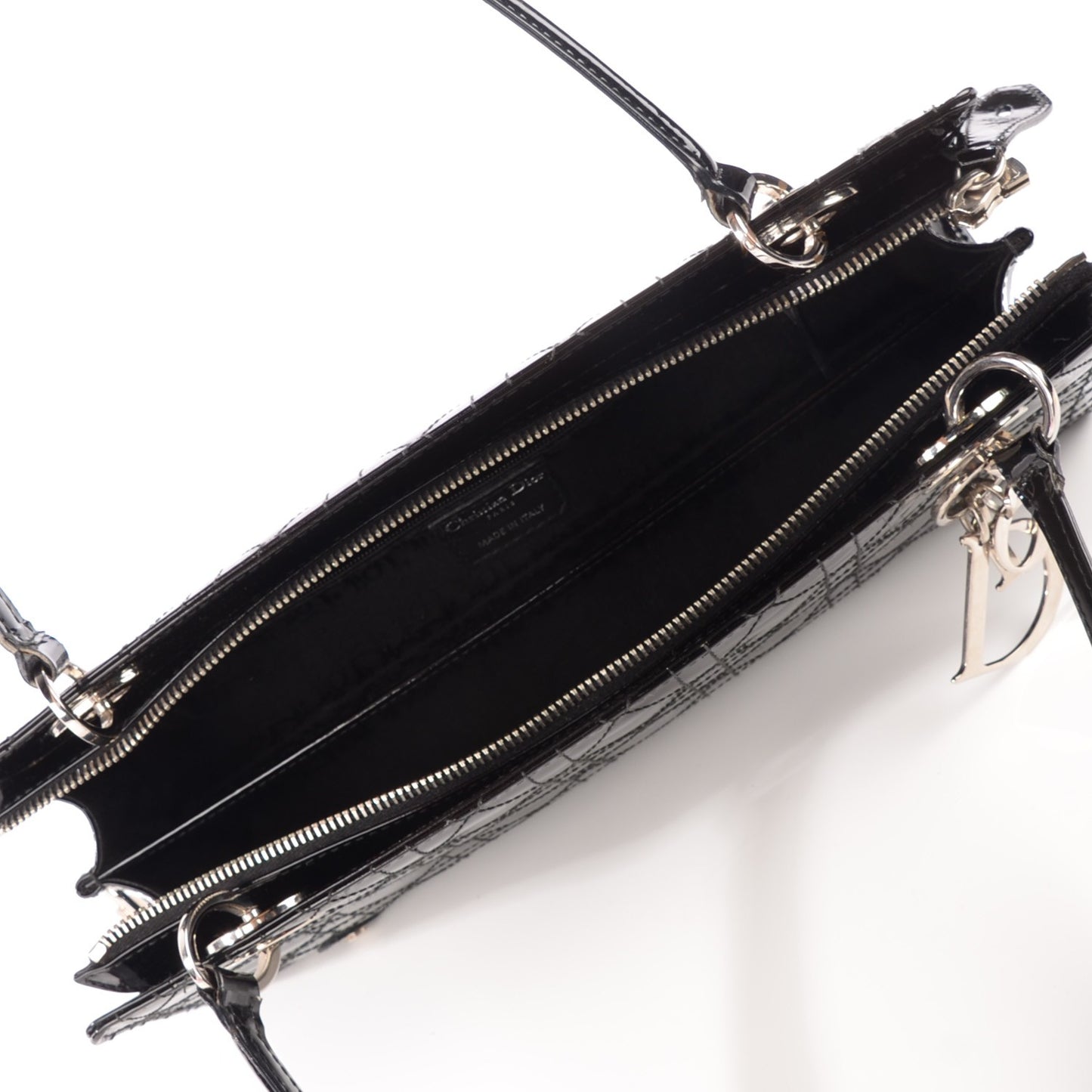 Patent Cannage Stitched East West Lady Dior Black