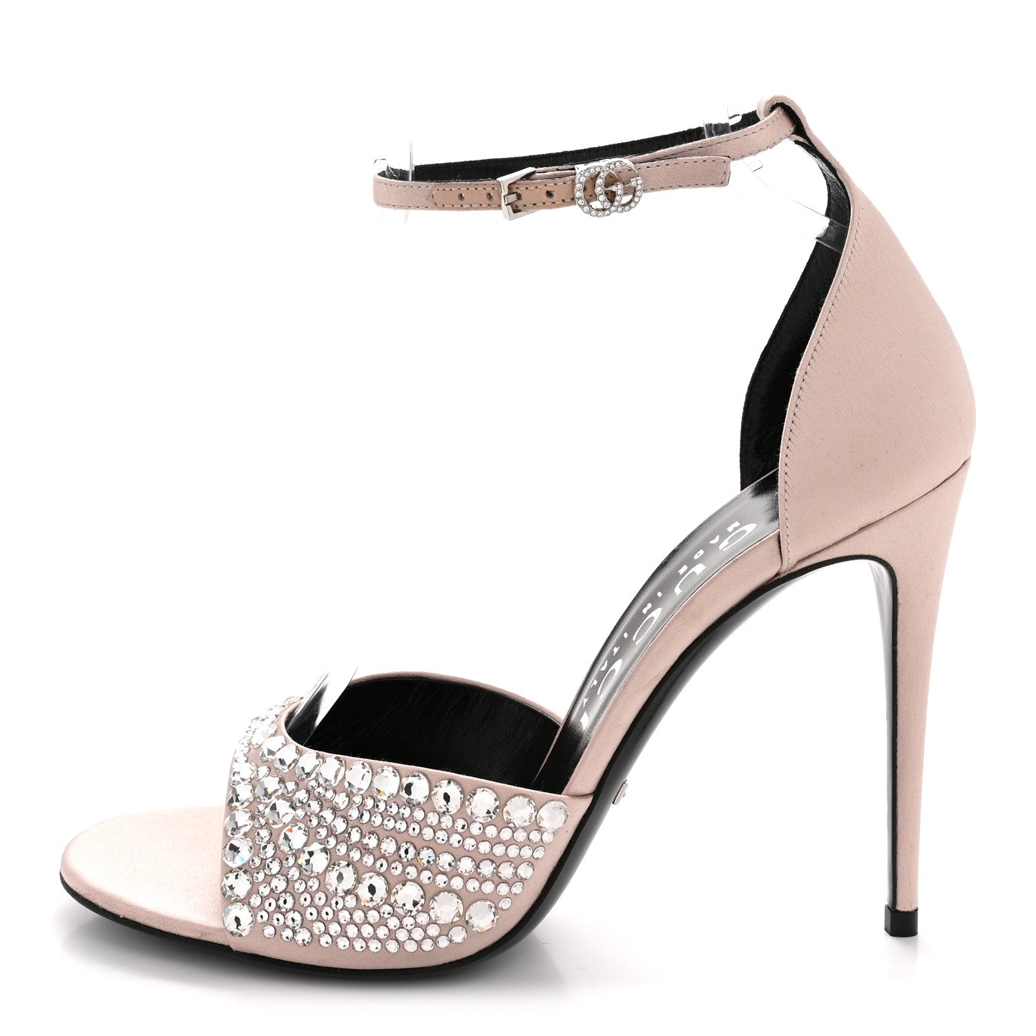 Gucci Satin Crystal Ankle Strap Sandal Pumps 39 Skin Rose 1 of 10