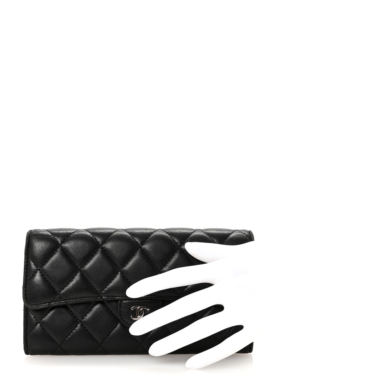Chanel Lambskin Quilted Large Gusset Flap Wallet Black 2 of 8