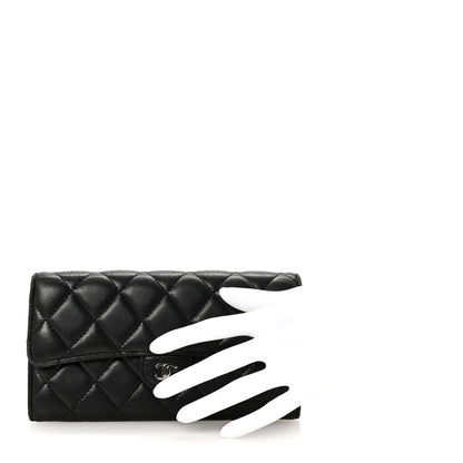 Chanel Lambskin Quilted Large Gusset Flap Wallet Black 2 of 8