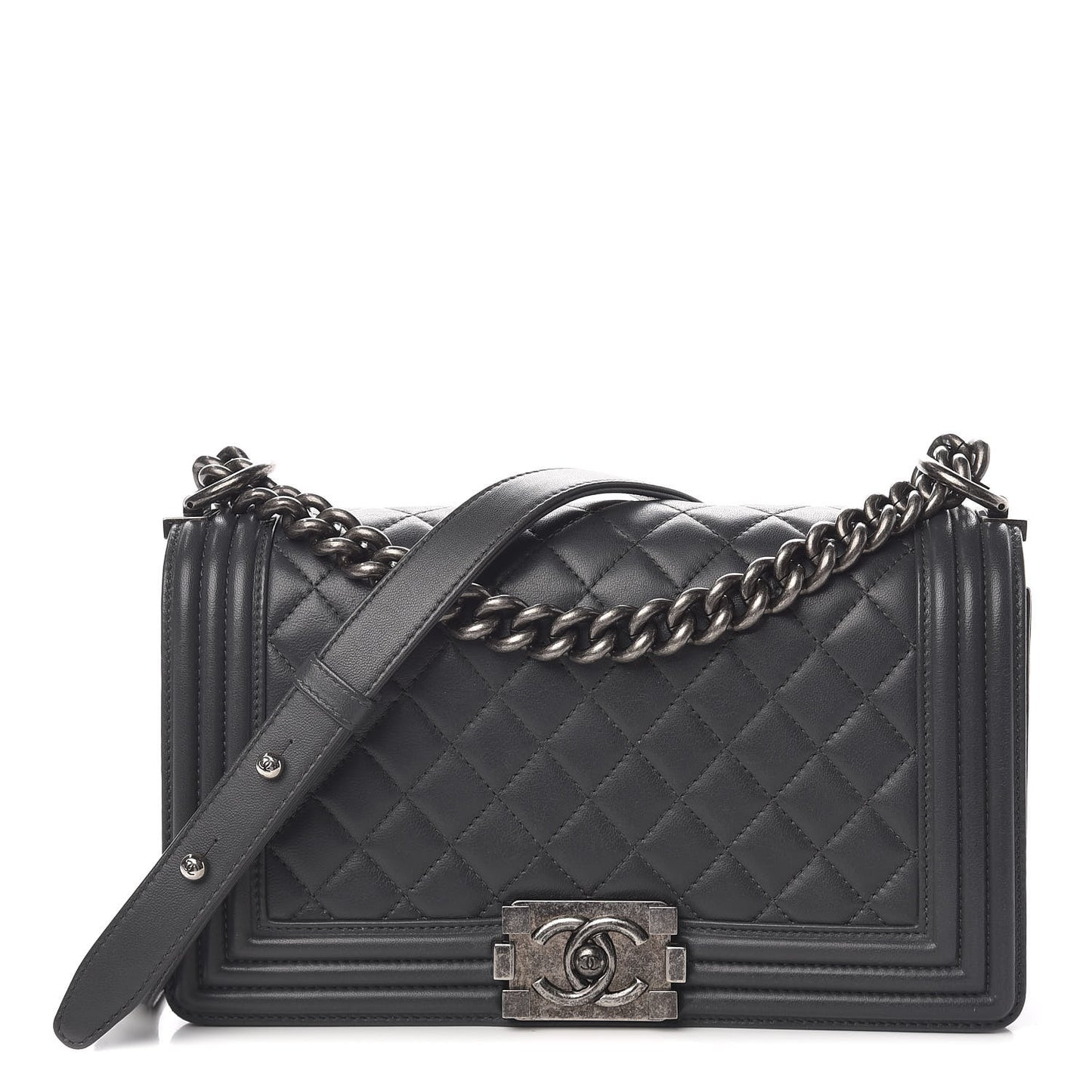 Lambskin Quilted Medium Boy Flap Dark Grey