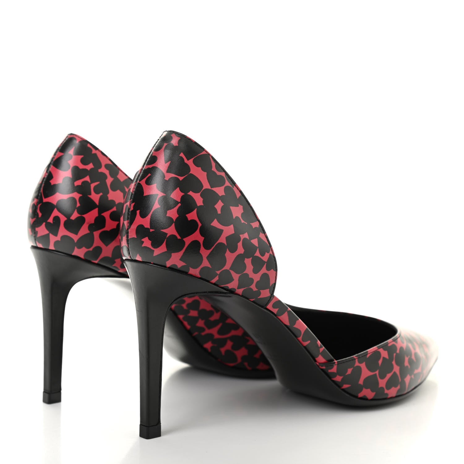 Saint Laurent Calfskin Heart Print D'Orsay Paris 105 Pumps 40 Pink Black 4 of 16