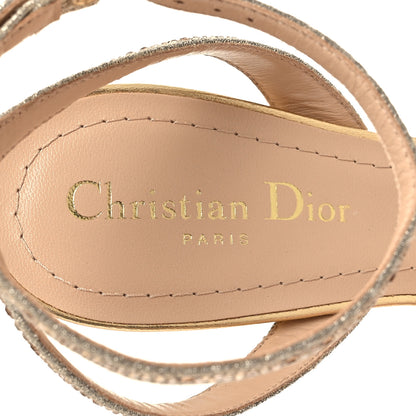 Christian Dior Cotton Strass Embroidered Dway Heeled Sandals 37 Gold 8 of 9