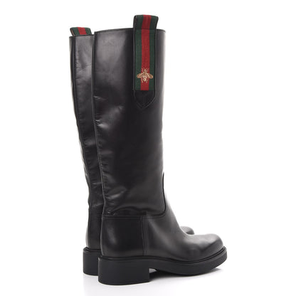 Gucci Calfskin Web Bee Riding Boot 36 Black 4 of 9