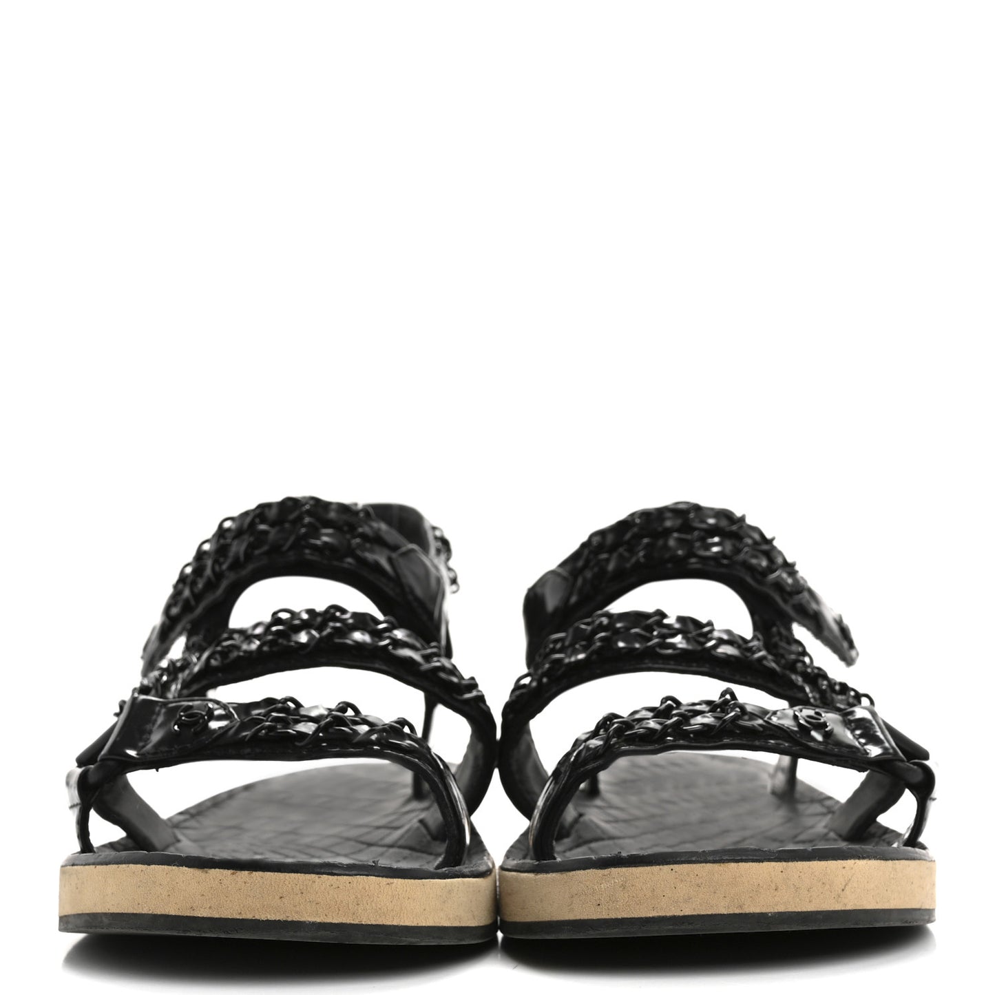 Laminated Goatskin Chain Sandals 38.5 Black