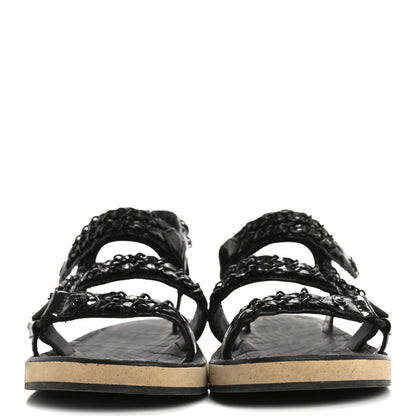 Chanel Laminated Goatskin Chain Sandals 38.5 Black 3 of 12
