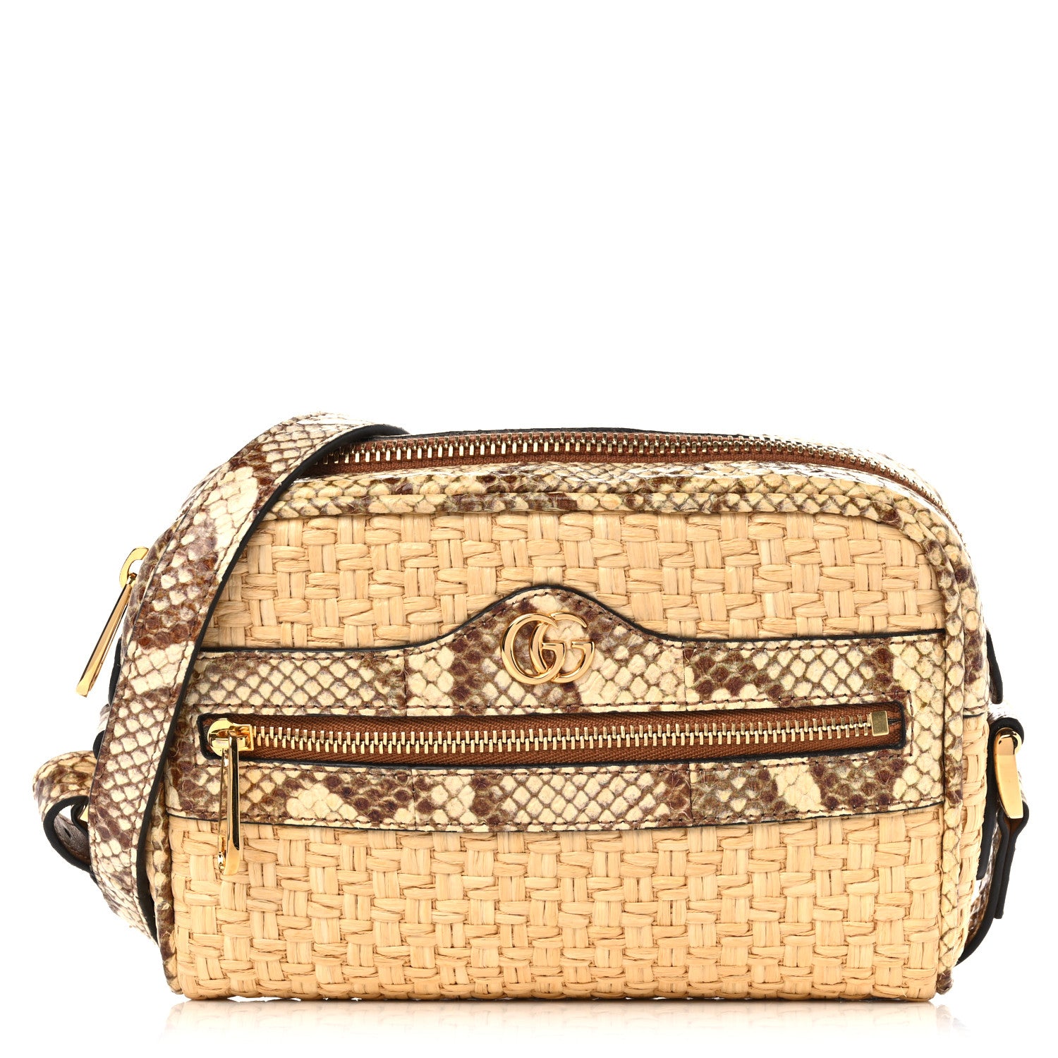 Gucci Raffia Elaphe Mini Ophidia Shoulder Bag Natural Cream Brown 1 of 10