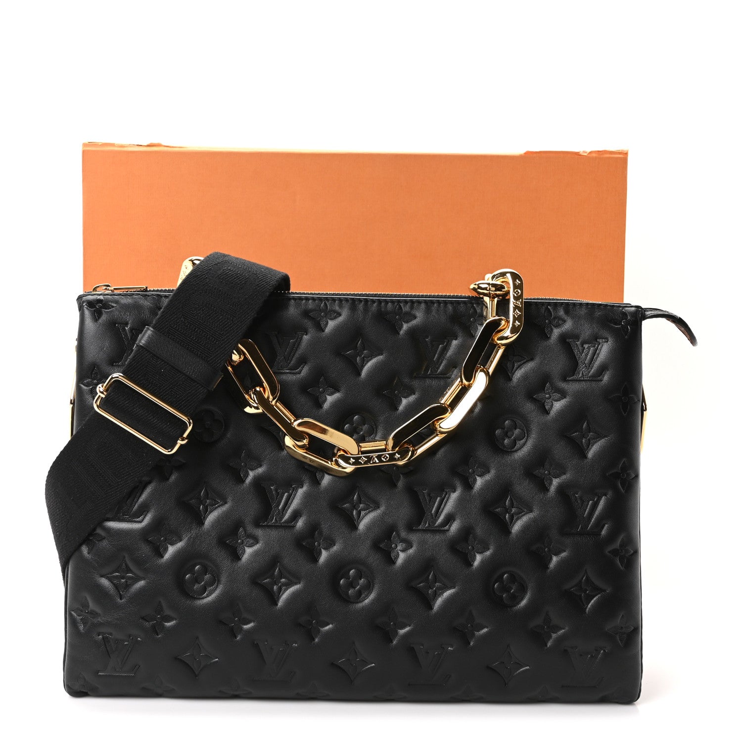 Louis Vuitton Lambskin Embossed Monogram Coussin MM Black Black 10 of 10