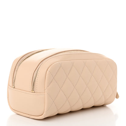 Chanel Caviar Quilted Toiletry Case With Chain Beige 3 of 11