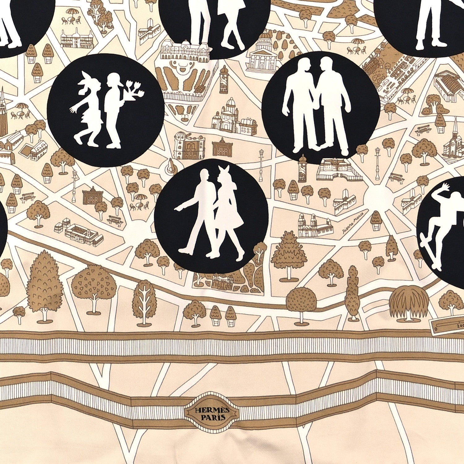 Hermes Silk Les Nouveaux Amoureux de Paris Scarf 90 Beige Black White 3 of 3