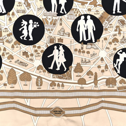Hermes Silk Les Nouveaux Amoureux de Paris Scarf 90 Beige Black White 3 of 3