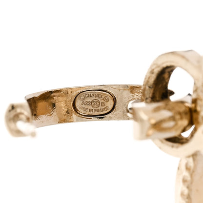 Chanel Metal Crystal Studded CC Hoop Drop Earrings Gold 4 of 5