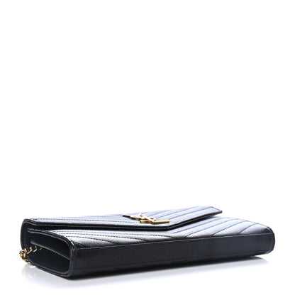 Saint Laurent Grain De Poudre Matelasse Chevron Monogram Chain Wallet Black 3 of 4