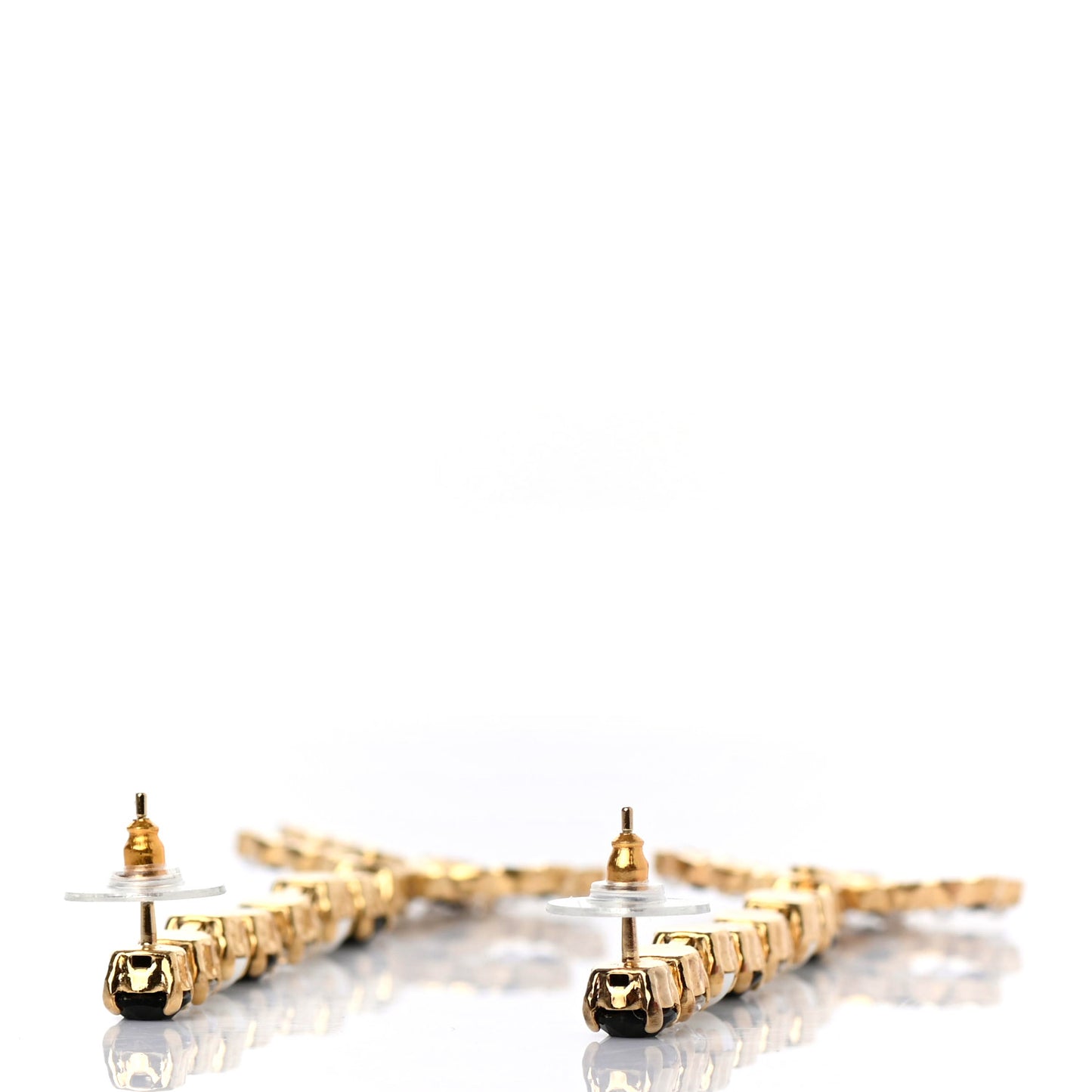 Resin Crystal Pearl CC Long Drop Earrings Gold Black