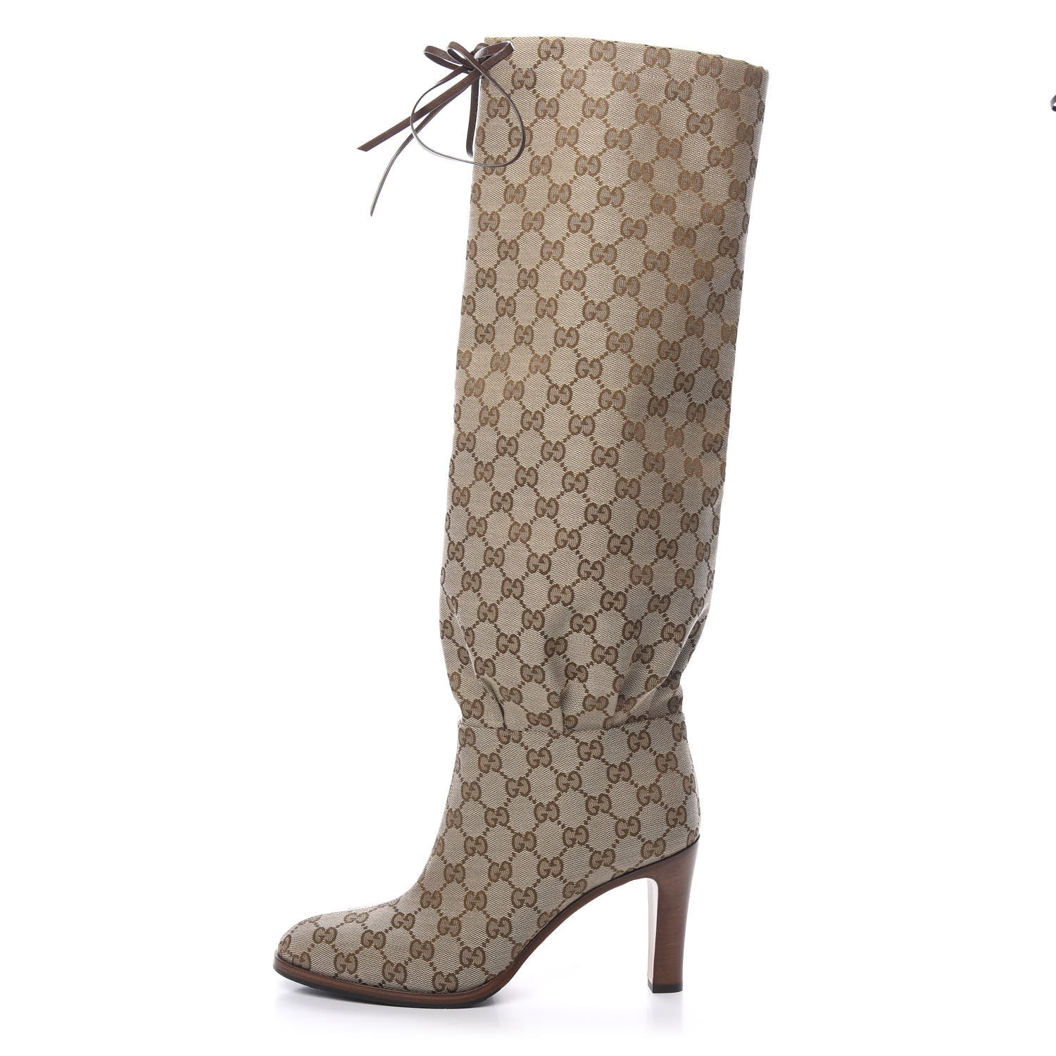 Gucci Monogram Lisa Mid Heel Boots 40 Beige Ebony 1 of 8