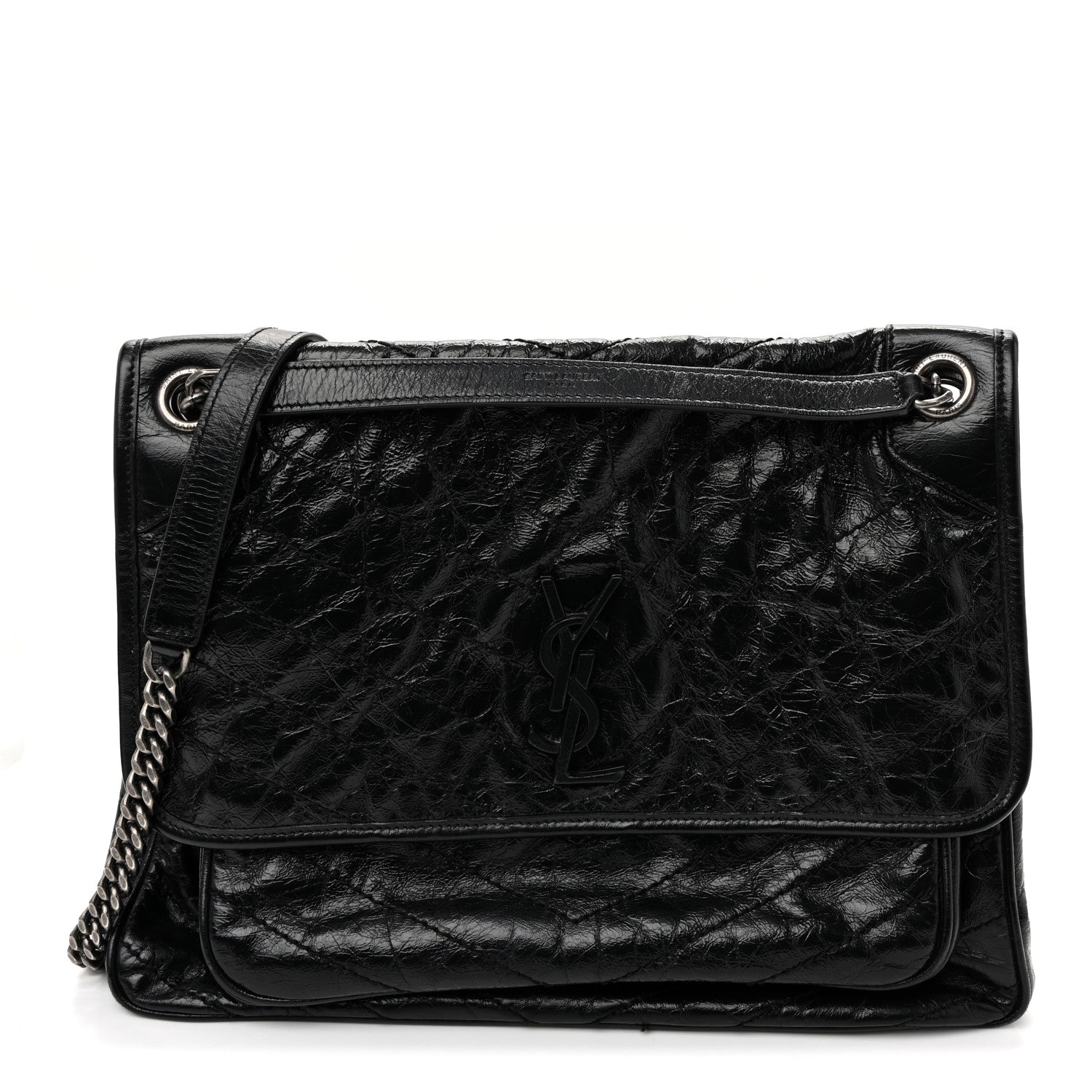 Saint Laurent Crinkled Calfskin Matelasse Monogram Large Niki Chain Satchel Black Black 1 of 10