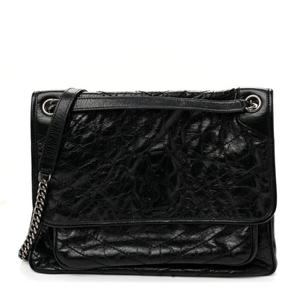 Saint Laurent Crinkled Calfskin Matelasse Monogram Large Niki Chain Satchel Black Black 1 of 10