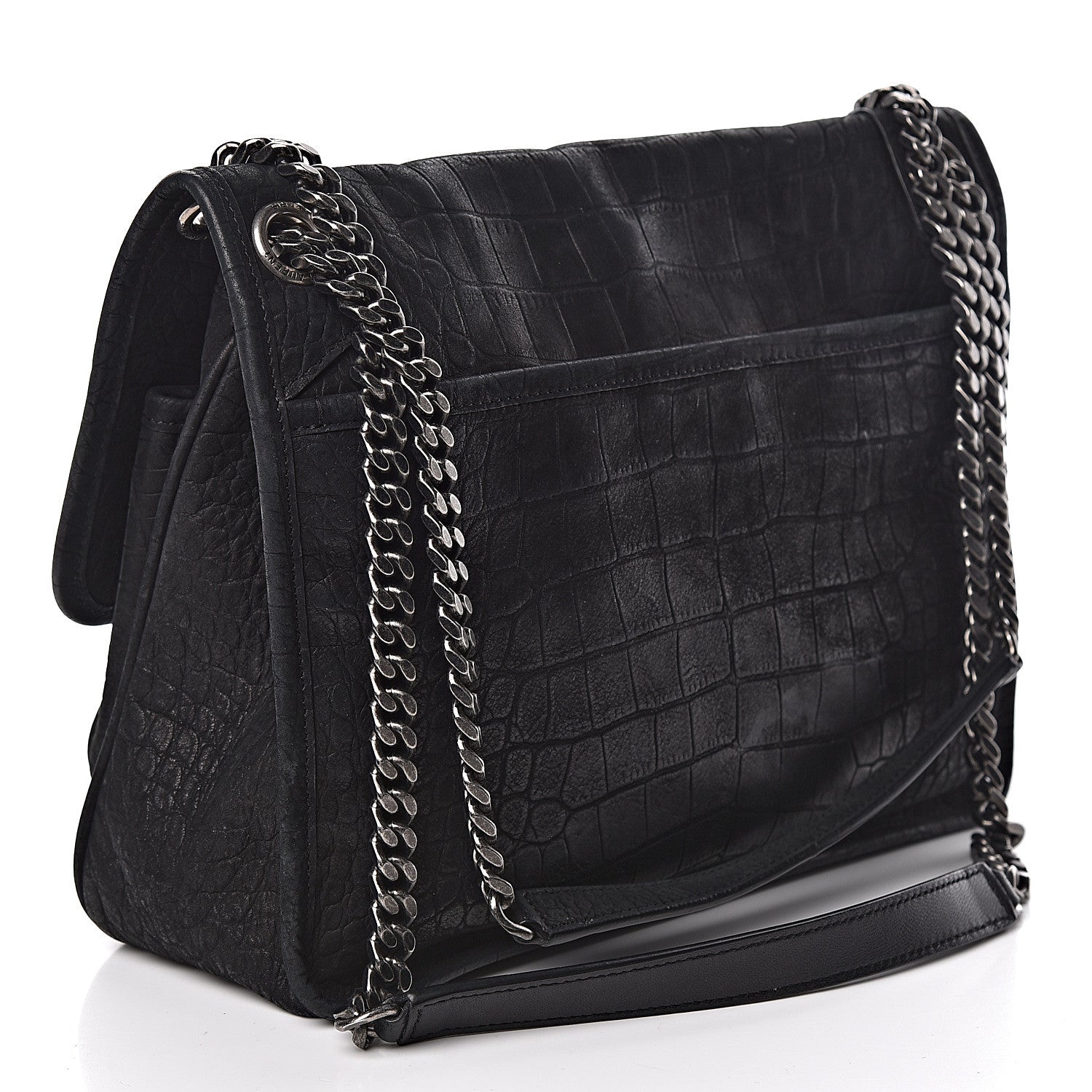 Saint Laurent Nubuck Crocodile Embossed Monogram Medium Niki Chain Satchel Black 3 of 17